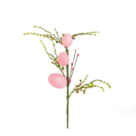 Húsvéti tojásfa ág - csillámos - rózsaszín - 40 x 16 cm