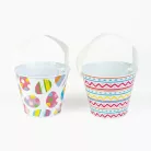 Húsvéti mintás kaspó / vödör - fém - szalagos fogantyú - Ø11,7 x 10 cm