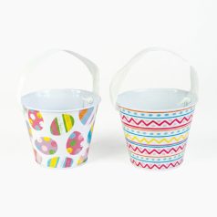   Húsvéti mintás kaspó / vödör - fém - szalagos fogantyú - Ø11,7 x 10 cm