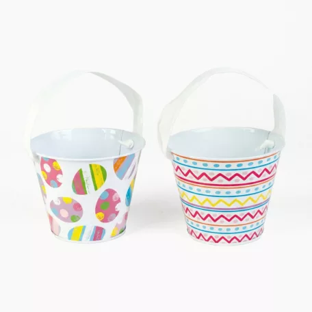Húsvéti mintás kaspó / vödör - fém - szalagos fogantyú - Ø11,7 x 10 cm