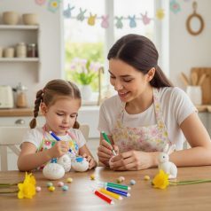   Húsvéti festhető tojások 4 db filctollal - 6 fehér tojás - 6 cm