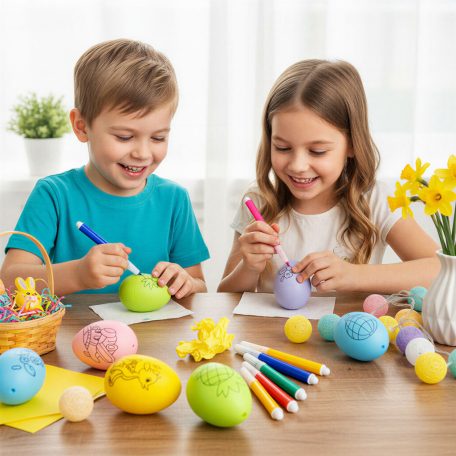 Húsvéti festhető tojások 4 db filctollal - 6 színes tojás - 6 cm