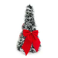   Karácsonyi, asztali műfenyő - havas - 2 piros masnival - 26 cm