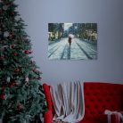 LED-es fali hangulatkép - téli táj -  2 x AA, 30 x 40 cm