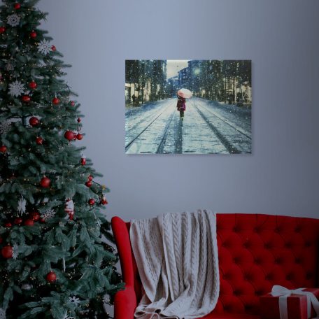 LED-es fali hangulatkép - téli táj -  2 x AA, 30 x 40 cm