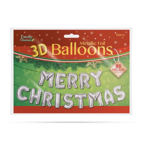 3D Karácsonyi "Merry Christmas" lufi - ezüst