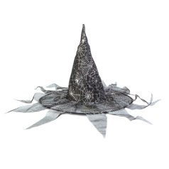   Halloween-i boszorkány kalap - fekete, pókhálós - 38 x 32 cm