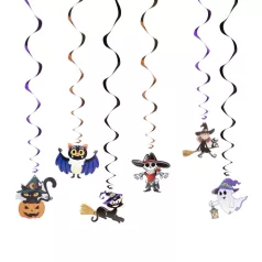   Halloween-i dekoráció szett - 6 féle motívum - csillogó spriál akasztóval