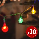 LED fényfüzér - színes gömb - 20 LED - 2,3 méter - 3 x AA
