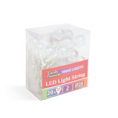 LED fényfüzér - színes gömb - 20 LED - 2,3 méter - 3 x AA