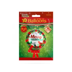 Karácsonyi lufi - alumínium fólia - koszorú - 64 x 49 cm