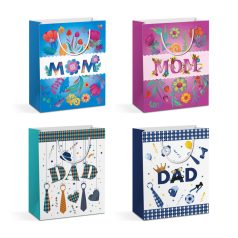   Ajándéktasak - papír - 265 x 127 x 330 mm - 4 féle / csomag - 12 db / csomag