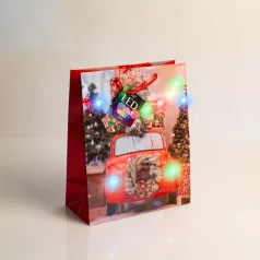   Ajándéktasak - 10 színes LED, papír - 265 x 127 x 330 mm - 4 féle / csomag - 12 db / csomag
