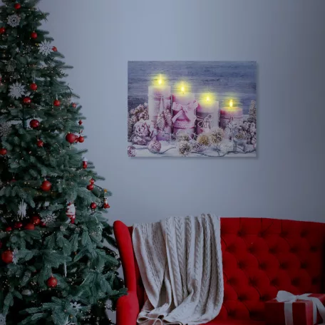 Karácsonyi LED-es hangulatkép - fali akasztóval, 2 x AA, 40 x 30 cm