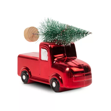 Karácsonyfa dísz - kisautó fenyőfával - 10 x 4,5 x 8 cm