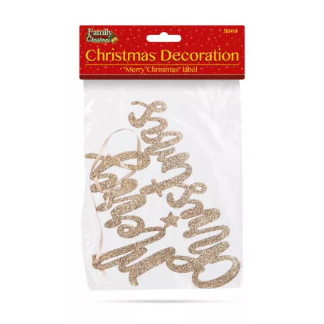 Karácsonyi dekoráció - "Merry Christmas" felirat - 20 x 12 cm - arany