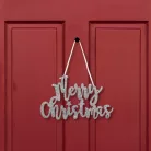 Karácsonyi dekoráció - "Merry Christmas" felirat - 20 x 12 cm - ezüst