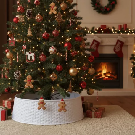 Karácsonyfatalp takaró - fehér, műanyag - 65 x 23 cm