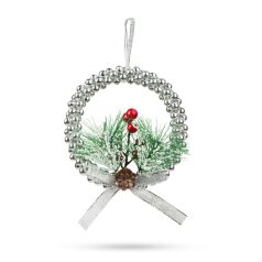   Karácsonyi dekoráció - akasztható - ezüst koszorú - 10 cm