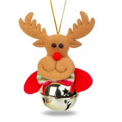 Karácsonyfadísz - Rénszarvas csengettyűvel - 11 x 10 cm