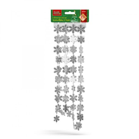Karácsonyi girland - hópehely - 2,7 m - ezüst