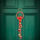 Karácsonyi dísz - akasztható, csilingelő - fém, piros