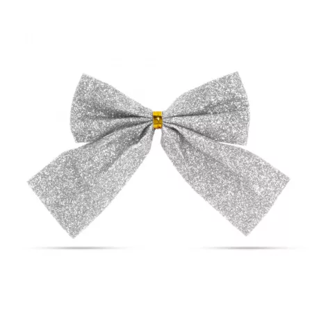 Karácsonyi dísz - glitteres masni szett - ezüst - 12 db / csomag