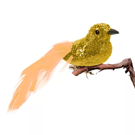 Karácsonyi dísz - csipeszes - glitteres madár - arany - 2 db / csomag