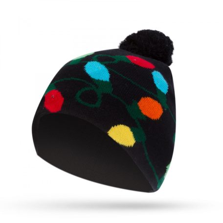 Karácsonyi sapka - színes LED-ekkel, bojttal, elemes - fekete