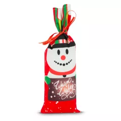   Karácsonyi italos üveg tartó szalaggal - hóember - poliészter - 32 x 12,5 cm