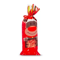   Karácsonyi italos üveg tartó szalaggal - rénszarvas - poliészter - 32 x 12,5 cm