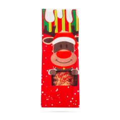   Karácsonyi italos üveg tartó szalaggal - rénszarvas - poliészter - 32 x 12,5 cm