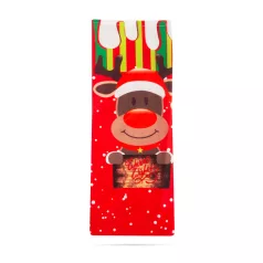   Karácsonyi italos üveg tartó szalaggal - rénszarvas - poliészter - 32 x 12,5 cm