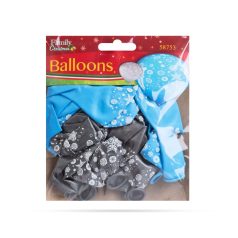   Lufi szett - kék-ezüst, karácsonyi motívumokkal - 12 db / csomag