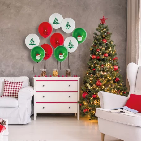 Lufi szett - piros, fehér, zöld, karácsonyi motívumokkal - 10 db / csomag