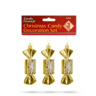 Karácsonyfadísz szett - szaloncukor - akasztóval - arany - 11 x 4 cm