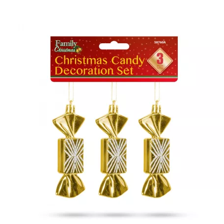 Karácsonyfadísz szett - szaloncukor - akasztóval - arany - 11 x 4 cm