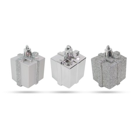 Karácsonyfadísz szett - ezüst ajándék - 4,5 cm - 6 db / szett