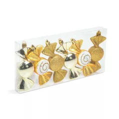   Karácsonyfadísz szett - arany cukor - 10 x 3,6 cm - 6 db / szett