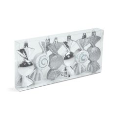   Karácsonyfadísz szett - ezüst cukor - 10 x 3,6 cm - 6 db / szett