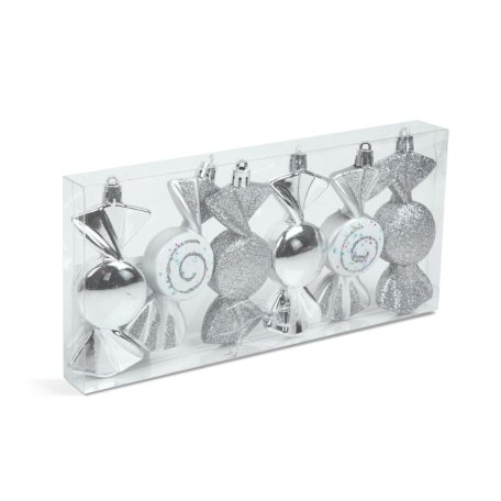 Karácsonyfadísz szett - ezüst cukor - 10 x 3,6 cm - 6 db / szett