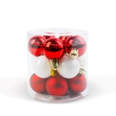   Karácsonyfadísz szett - piros / fehér - 3 cm - 15 db / szett