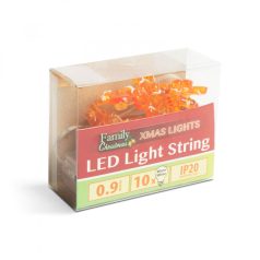   LED fényfüzér - mézi - 10 LED - 1,2 méter - melegfehér - 2 x AA