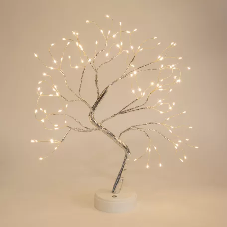 LED-es asztali fa dekoráció - melegfehér - érintőgombos, elemes, USB-s