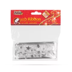   Karácsonyi LED-es szalag - ezüst - 5 m x 5 cm - 50 LED - USB