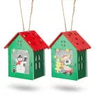 Karácsonyi LED dekor házikó - melegfehér - fa - 2 féle - 7,5 x 9,5 x 5,5 cm - 12 db / display
