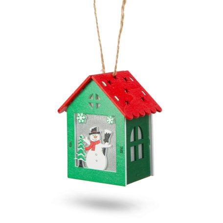 Karácsonyi LED dekor házikó - melegfehér - fa - 2 féle - 7,5 x 9,5 x 5,5 cm - 12 db / display