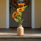 Őszi dekoráció - napraforgó - citromsárga - 3 fejjel - 90 cm