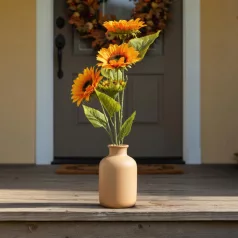   Őszi dekoráció - napraforgó - citromsárga - 3 fejjel - 90 cm