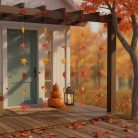 Őszi dekoráció - hulló falevelek - felakasztható - 2,1 m - 4 db / csomag